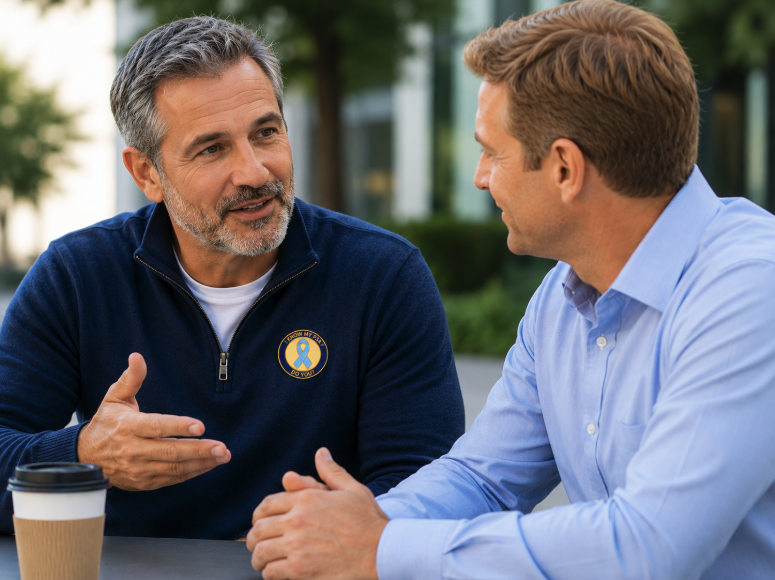 men-talking2 blue awareness ribbon
